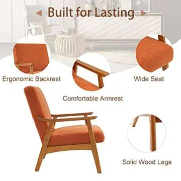 TehRecBT Mid Century Modern Accent Chair, Upholstered Teddy Fleece Armchair with Solid Wood Frame, Comfy Single Sofa Lounge Chair Reading Armrest Chair for Living Room Bedroom