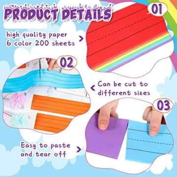 Sabary 200 Count Rainbow Colored Sentence Strips for Writing