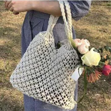 Beach Bag Tote Braided Handbag Women String Bag Summer Hobo Bag Travel Bag (Ivory)