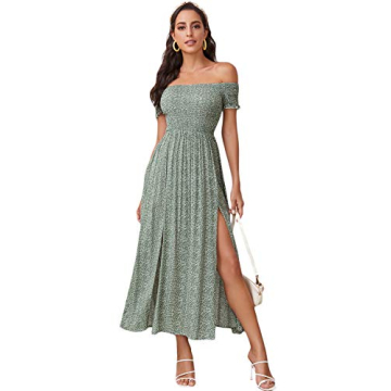 Floerns Women's Boho Floral Print Off Shoulder Dress