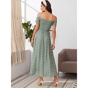 Floerns Women's Boho Floral Print Off Shoulder Dress