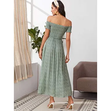 Floerns Women's Boho Floral Print Off Shoulder Dress