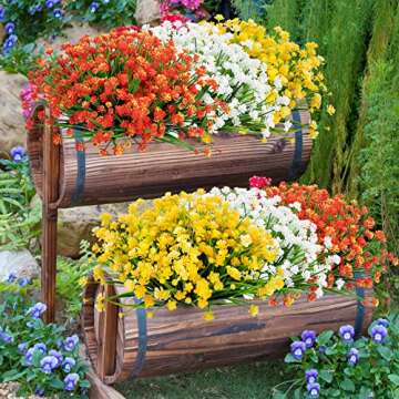 Ouddy Decor 24 Bundles Artificial Flowers for Outdoors UV Resistant Fake Plastic Plants Faux Boston Fern Greenery Stems for Spring Summer Indoor Garden Patio Window Box Kitchen Home Decor, Orange