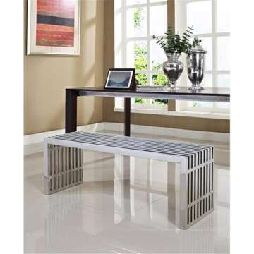 Modway Medium Gridiron Stainless Steel Bench - Stylish Versatile Seating