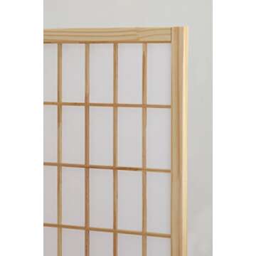 Roundhill Furniture Oriental Shoji 4 Panel Screen Room Divider, Natual