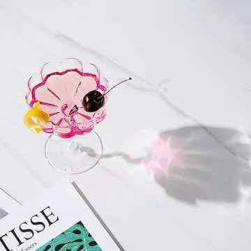 Khen Colorful Wiggly Spiral Cocktail Coupe Glass | Fun Swirly Squiggly Stem Dessert Bowl Glass | Clear Colored Pastel Flower Shaped Glasses Handblown Retro Goblet, Martini, Cocktails &Wine Glassware