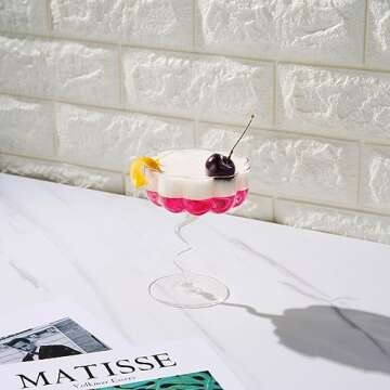 Khen Colorful Wiggly Spiral Cocktail Coupe Glass | Fun Swirly Squiggly Stem Dessert Bowl Glass | Clear Colored Pastel Flower Shaped Glasses Handblown Retro Goblet, Martini, Cocktails &Wine Glassware