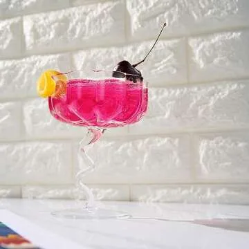 Khen Colorful Wiggly Spiral Cocktail Coupe Glass | Fun Swirly Squiggly Stem Dessert Bowl Glass | Clear Colored Pastel Flower Shaped Glasses Handblown Retro Goblet, Martini, Cocktails &Wine Glassware