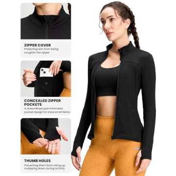 QUEENIEKE Womens Running Jacket Athletic Workout Jackets Track Full Zip Up Gym for Women Yoga Top Nurse Align Slim Fit Sport bbl Scrub Jacket Long Sleeve Sweater Black Small