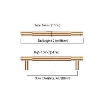 Asidrama 10 Pack 5 Inch(128mm) Gold Cabinet Pulls Knurled Cabinet Handles Cupboard Handles Kitchen Cabinet Hardware for Cupboard Drawer Pulls