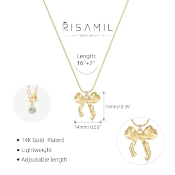 Trendy Risamil Gold Bow Necklace for Women - Stylish Jewelry