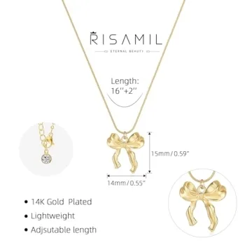 Trendy Risamil Gold Bow Necklace for Women - Stylish Jewelry