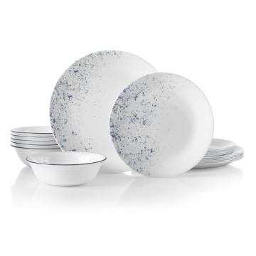 Corelle Vitrelle 18-Piece Dinnerware Set for 6 - Chip Resistant, Lightweight, Indigo Speckle