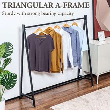 MyGift 47 Inch Modern Black Heavy Duty Metal A-Frame Wardrobe Clothing Rack, Commercial Grade Freestanding Garment Hanger for Bedroom Closet Clothes or Retail Display (57 inch)