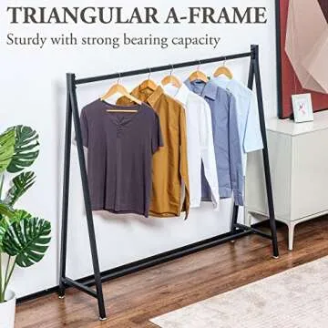 MyGift 47 Inch Modern Black Heavy Duty Metal A-Frame Wardrobe Clothing Rack, Commercial Grade Freestanding Garment Hanger for Bedroom Closet Clothes or Retail Display (57 inch)