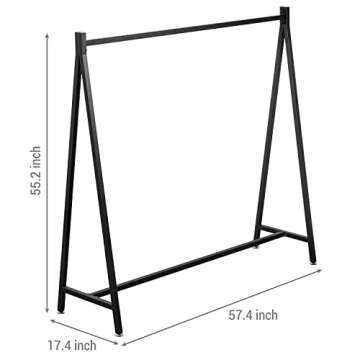 MyGift 47 Inch Modern Black Heavy Duty Metal A-Frame Wardrobe Clothing Rack, Commercial Grade Freestanding Garment Hanger for Bedroom Closet Clothes or Retail Display (57 inch)