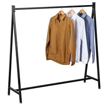 MyGift 47 Inch Modern Black Heavy Duty Metal A-Frame Wardrobe Clothing Rack, Commercial Grade Freestanding Garment Hanger for Bedroom Closet Clothes or Retail Display (57 inch)