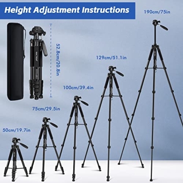 MACTREM 75 Inch Tripod for Camera and Phone