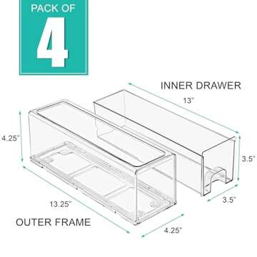 Sorbus Fridge Drawers - Clear Stackable Pull Out Refrigerator Organizer Bins - Food Storage Containers for Kitchen, Refrigerator, Freezer, Vanity & Fridge Organization and Storage (4 Pack | Small)