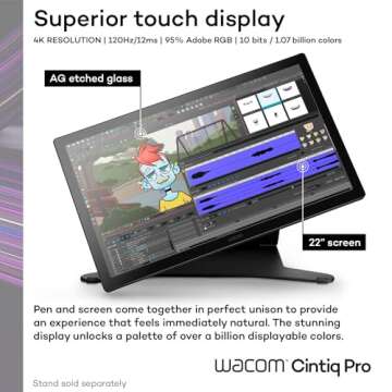 Wacom Cintiq Pro 22 Drawing Tablet with Screen, 21.5" Ultra HD 4K. 10-bit 120Hz Touchscreen Display Graphic Arts Tablet with Pro Pen 3, for Windows PC, Mac, Linux