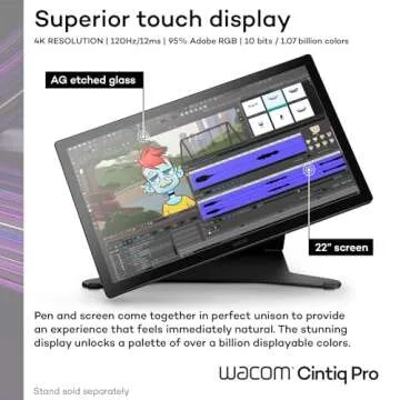 Wacom Cintiq Pro 22 Drawing Tablet with Screen, 21.5" Ultra HD 4K. 10-bit 120Hz Touchscreen Display Graphic Arts Tablet with Pro Pen 3, for Windows PC, Mac, Linux