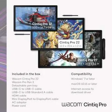 Wacom Cintiq Pro 22 Drawing Tablet with Screen, 21.5" Ultra HD 4K. 10-bit 120Hz Touchscreen Display Graphic Arts Tablet with Pro Pen 3, for Windows PC, Mac, Linux
