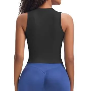 Aoxjox Women's Sleeveless Tank Tops GEO Workout Gym Yoga Curve Longline Crop Top Without Built-in Bra (Black, Medium)