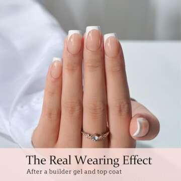 BTArtboxnails XCOATTIPS French Tip Nails - Short Press On Nails, 160 Pcs Nude Square Soft Gel Nail Tips Pre-applied Tip Primer & Base Coat, No Need File False Nails for Valentines Day Gift, 16 Sizes