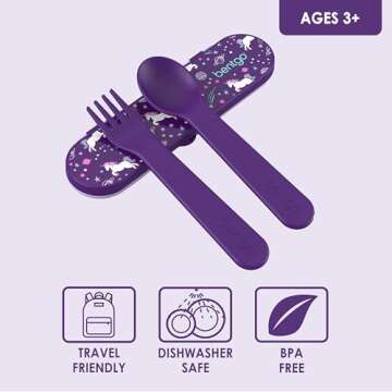 Bentgo Kids Utensil Set - Reusable Plastic Fork, Spoon & Storage Case - BPA-Free Materials, Easy-Grip Handles, Dishwasher Safe - Ideal for School Lunch, Travel, & Outdoors (Unicorn)