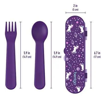 Bentgo Kids Utensil Set - Reusable Plastic Fork, Spoon & Storage Case - BPA-Free Materials, Easy-Grip Handles, Dishwasher Safe - Ideal for School Lunch, Travel, & Outdoors (Unicorn)
