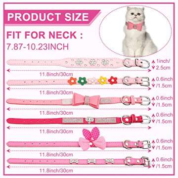 6 Pcs Puppy Collars Pink Rhinestones Dog Cat Collar Bling Diamond with Rhinestone Crown Flowers Bowt...