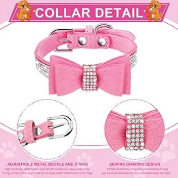 6 Pcs Puppy Collars Pink Rhinestones Dog Cat Collar Bling Diamond with Rhinestone Crown Flowers Bowtie Bone Decoration for Dogs Cats(X-Small)