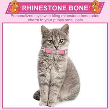 6 Pcs Puppy Collars Pink Rhinestones Dog Cat Collar Bling Diamond with Rhinestone Crown Flowers Bowtie Bone Decoration for Dogs Cats(X-Small)