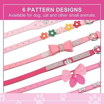 6 Pcs Puppy Collars Pink Rhinestones Dog Cat Collar Bling Diamond with Rhinestone Crown Flowers Bowtie Bone Decoration for Dogs Cats(X-Small)