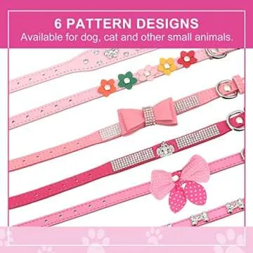 6 Pcs Puppy Collars Pink Rhinestones Dog Cat Collar Bling Diamond with Rhinestone Crown Flowers Bowtie Bone Decoration for Dogs Cats(X-Small)