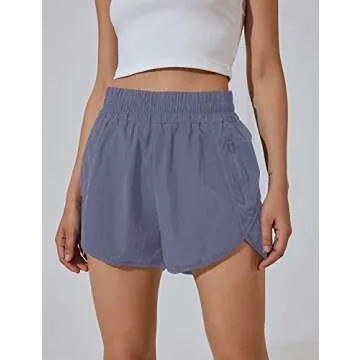 BMJL Women's Running Shorts Elastic High Waisted Shorts Pocket Sporty Workout Shorts Quick Dry Athletic Shorts Pants(M,Bluegrey)