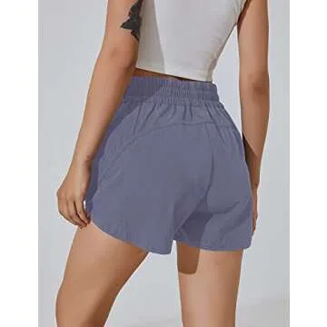 BMJL Women's Running Shorts Elastic High Waisted Shorts Pocket Sporty Workout Shorts Quick Dry Athletic Shorts Pants(M,Bluegrey)
