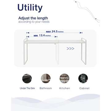 Nxconsu Expandable Cabinet Shelf Organizer Riser for Kitchen Pantry Cupboard Under Sink Countertop Home Storage Organization Rack Space Saver Freestanding Heavy Duty Nonslip Stackable White