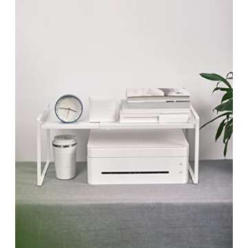 Nxconsu Expandable Cabinet Shelf Organizer Riser for Kitchen Pantry Cupboard Under Sink Countertop Home Storage Organization Rack Space Saver Freestanding Heavy Duty Nonslip Stackable White