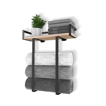 Xstydes Wall Mounted Towel Rack with Wooden Shelf for Bathroom Space