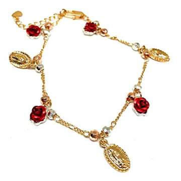 Fran & Co. Virgin Mary Rose Bracelet Virgen De Guadalupe Pulsera Rosa Oro Laminado 8“