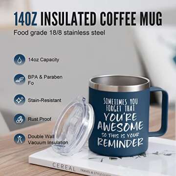 NOWWISH Valentines Day Gifts for Him Men Husband - Awesome Coffee Mug, Inspirational Birthday & Holiday Presents for Men Him Boyfriend, 14oz Navy Blue
