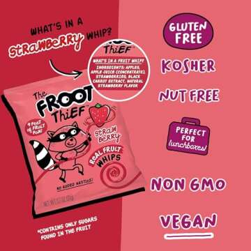 The FROOT Thief Real Fruit Snack Whips, Strawberry, Nut Free, Perfect for School Lunches and Snacks,...