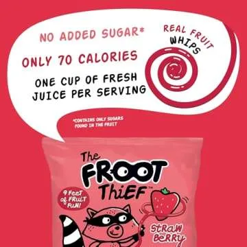 The FROOT Thief Real Fruit Snack Whips, Strawberry, Nut Free, Perfect for School Lunches and Snacks, Individual Bags Kids Snacks, 5 Pack