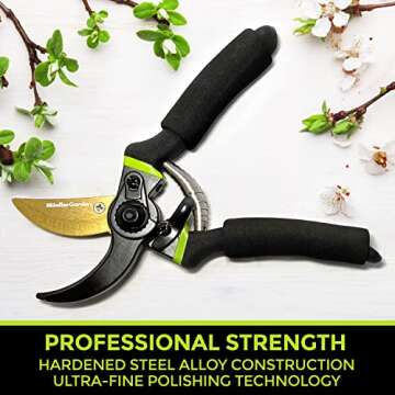 Mueller Soft Grip Garden Pruning Shears, Heavy Duty Pro Series Garden Clippers, Bypass Pruners, Durable Hardened Titanium Blades, 3/4" Cutting Diameter, Blade Lock