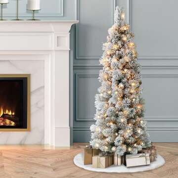 Puleo International 4.5 Foot Pre-Lit Flocked Portland Pine Pencil Artificial Christmas Tree with 100 UL Listed Clear Lights