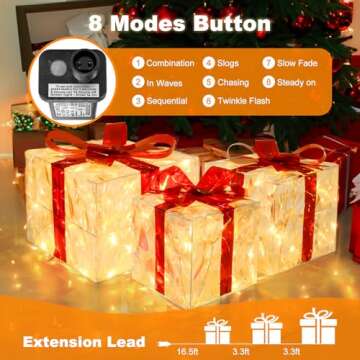 Large Christmas Lighted Present Boxes Decorations, Plug-In Transparent Warm White 76 LED Light Up Gift Boxes Outdoor Indoor for Christmas Tree Yard Home Lawn Holiday Outside Xmas Decor Set of 3