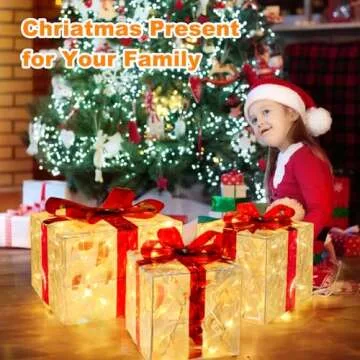 Large Christmas Lighted Present Boxes Decorations, Plug-In Transparent Warm White 76 LED Light Up Gift Boxes Outdoor Indoor for Christmas Tree Yard Home Lawn Holiday Outside Xmas Decor Set of 3