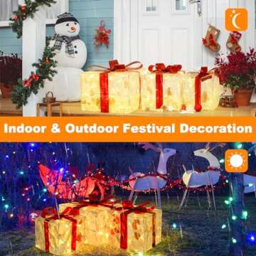 Large Christmas Lighted Present Boxes Decorations, Plug-In Transparent Warm White 76 LED Light Up Gift Boxes Outdoor Indoor for Christmas Tree Yard Home Lawn Holiday Outside Xmas Decor Set of 3