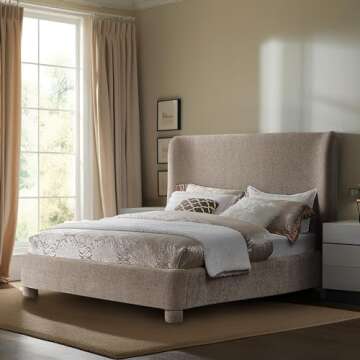 Meridian Furniture B1207Beige-K Penny Collection Modern | Contemporary King Bed with Rich Beige Chen...